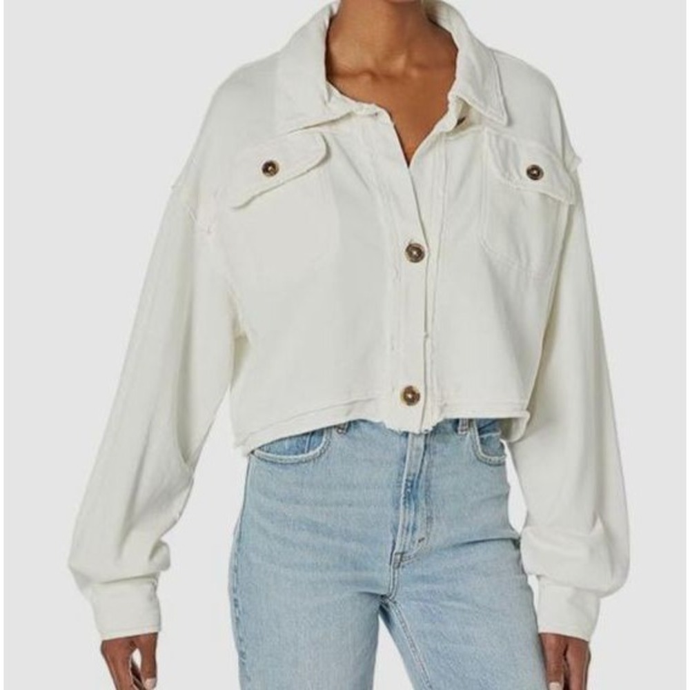We The Free Free People White Cropped Cotton Shacket Jacket Small OB1125206 - Picture 1 of 10